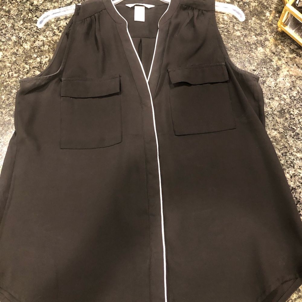 Black blouse with white trim